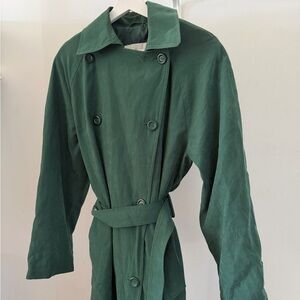 Elegant Green Double-Breasted Women's Trench Coat